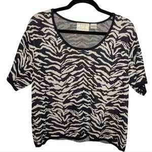 Field Manor Vintage Women's Zebra Print Short Sleeve Top